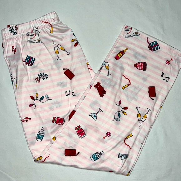 Kate Spade Long 2Pcs Festive Fun Notch Collar Pajama Set Pink - Picture 3 of 8